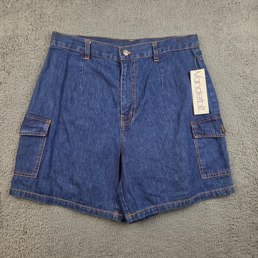 Gloria Vanderbilt Cargo Jean Shorts Women's 12 Blue High Rise Cotton NWT Vintage